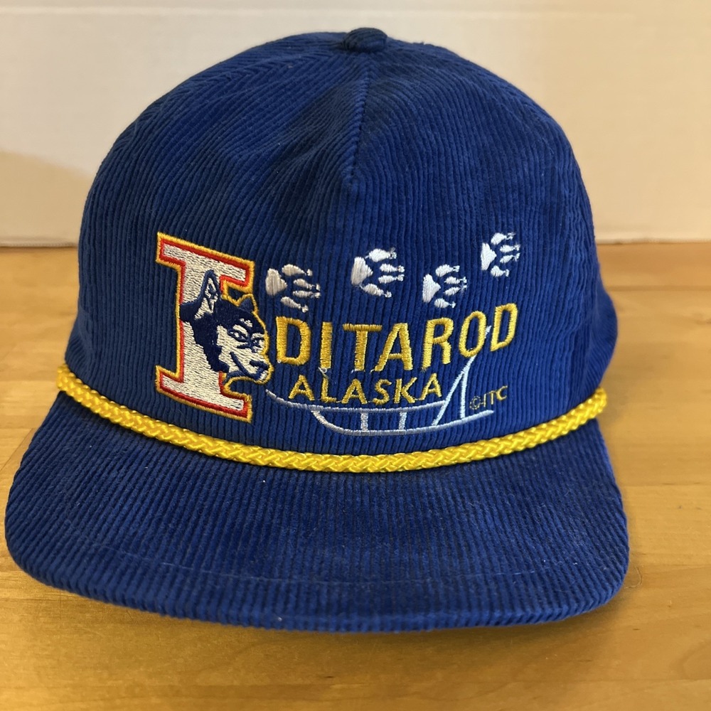 Vintage Iditarod Wasilla Alaska Corduroy Rope Snapback Hat Universal Husky Blue